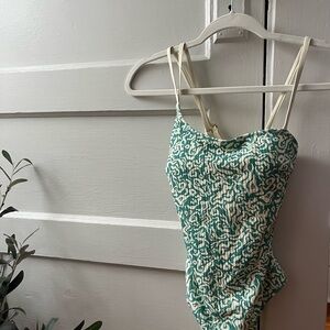 Kittenish Green and Cream One Piece Swimsuit